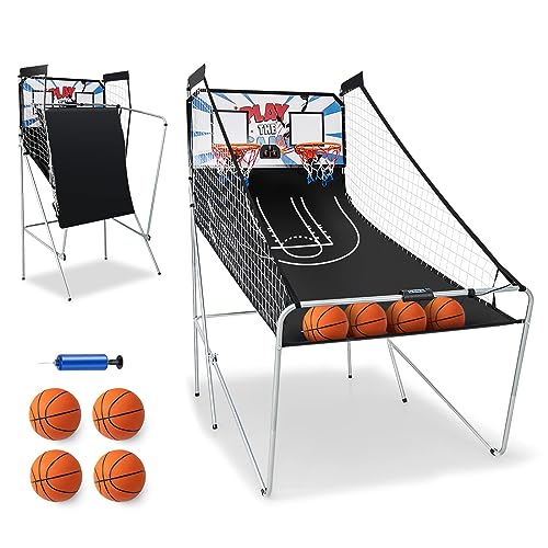 COSTWAY 8 in 1 Basketballautomat, elektrischer Baskeltballständer klappbar, Schießmaschine mit 4 Bällen, Luftpumpe & 8 Spielmodi, Arcade Basketballspiele Kinder für 2 Spieler (Weiß)