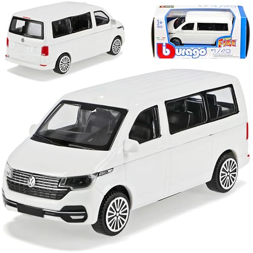 alles-meine.de GmbH Volkwagen T6.1 Personen Transporter Weiss Bulli Modell Ab 2003 Version ab 2019 1/43 Burago Modell Auto mit individiuellem Wunschkennzeichen