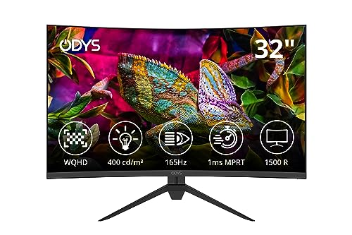 ODYS XP32 PRO 80cm (32") WQHD Curved Gaming Monitor (2.560 x 1.440 Pixel, 400 cd/m², 165 Hz, 1ms Reaktionszeit, AMD Free Sync, NVIDIA G-Sync kompatibel, HDMI, Display Port, 3,5mm Audio)