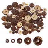 Vintage Holz Nähen Knöpfe, 100 Stück natürliche Kokosnuss Knöpfe, 4 Löcher Runde Holzknöpfe, 5 Größen 10/12,5/15/20/25mm zum Nähen und Basteln Dekorationen
