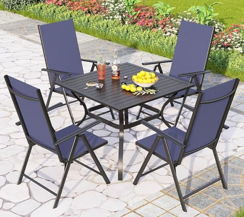 PHIVILLA Gartenmöbel Terassenmöbel Set Wetterfest Gartentisch mit Stühlen Garten Sitzgruppe Möbel Set mit Verstellbaren Klappbaren Gartenstühle & Metall Stahltisch für Garten Bistro und Terrasse Blau