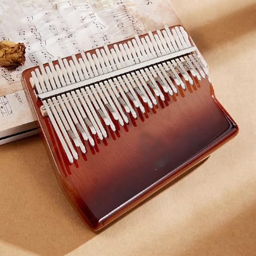 Kalimba Instrument 34 Tasten Holz Tragbar Komfortabler Griff, Daumenklavier Anfänger Musikliebhaber Fingerklavier Mit Noten Stimmungshämmer, Musikführer(Brown B)
