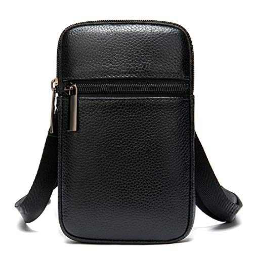 Handy Schultertasche Herren Leder, Handy Umhängetasche Herren Schwarz, Leder Messenger Tasche Klein Geschäft Handy Holster Crossbody Bag Reise Herrentaschen Handtasche Brieftasche mit Gürtelschlaufe