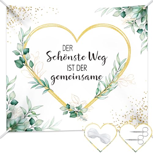 Gucass 200x180 cm Hochzeitsherz zum Ausschneiden, Hochzeitsdeko Laken, Hochzeitsspiel für das Brautpaar, Herz zum Ausschneiden Hochzeit Geschenke, Bettlaken für Standesamt Deko mit 2 Scheren & Seil