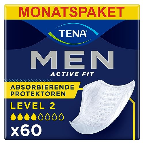 TENA MEN Absorbierende Protektoren, Level 2-60 Einlagen im Monatspaket (6 x 10), einzeln verpackt - Hygieneeinlagen für Männer bei mittlerem Harnverlust und Inkontinenz