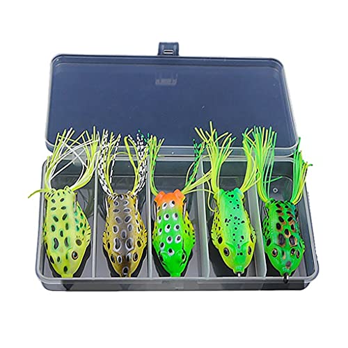 FNAPE Angelköder 5er Set, 6.5CM 12G Kunstköder Raubfisch Raubfischköder Oberflächenköder Froschköder Weiche Köder Frosch Angelköder Wobbler Für Barsch Forelle Hecht Zander Süßwasser Salzwasser