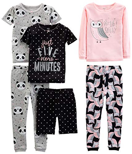 Simple Joys by Carter's Mädchen 6-Piece Snug Fit Cotton Pajama Pyjama-Set, Grau Panda/Rosa Eule/Schwarz Punkte, 24 Monate (3er Pack)