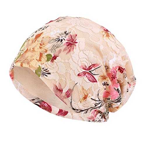 Cokbyavla Mütze Jungen 10 Jahre Handmade Floral Lace Print Hair Loss Caps Slouchy Hat Hut Herren (Khaki, One Size)