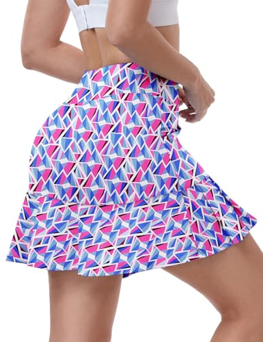 WOWENY Sportlicher Tennis-Skort für Damen, Röcke für Damen, Laufen, Golf, Skort mit Taschen, Farbige geometrische Form., Groß