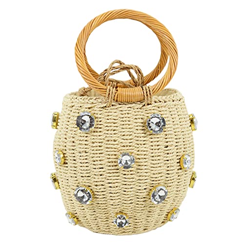 ARVALOLET Gewebte Strass-Stroh-Clutch-Tasche for Damen, Taschen mit Griff oben, handgefertigt, modisch, elegant, for den Sommer, gewebte Tasche