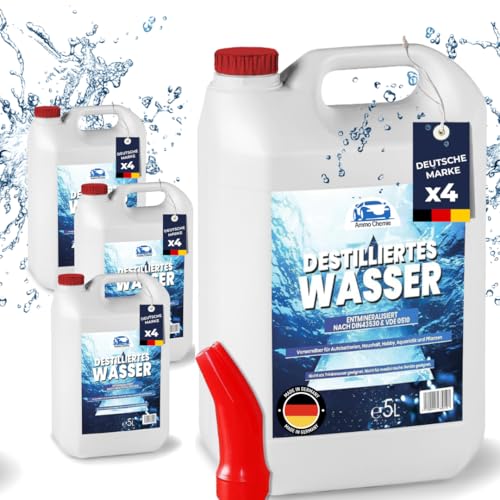 STAHLMANN Ammo Chemie® Destilliertes Wasser 4x5 L Kanister [Made IN Germany] - Destilliertes Wasser für Dampbügeleisen und vieles mehr – Destilliertes Wasser