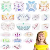 URAQT Tattoo Schablone, 20 Blatt Wiederverwendbare Gesichtsfarbe Schablonen Kit, Tattoo Design Werkzeuge für Gesicht und Körper, für Kinder Erwachsene, Party, Fasching, Weihnachten Halloween