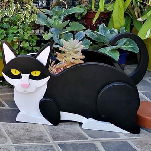 Siamesische Katzen-Gartendekoration. Schaffen Sie ein katzenfreundliches Paradies mit diesem einzigartigen Topf (schwarz-weiße Katze)