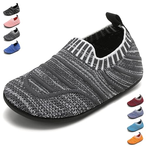 BARFULKER Hausschuhe Kinder Jungen Mädchen Hüttenschuhe Baby unisex Pantoffeln Bequem Leicht Rutschfeste Kleinkinder Lauflernschuhe Turnschläppchen Barfußschuhe Slippers(Grau,26/27 EU)