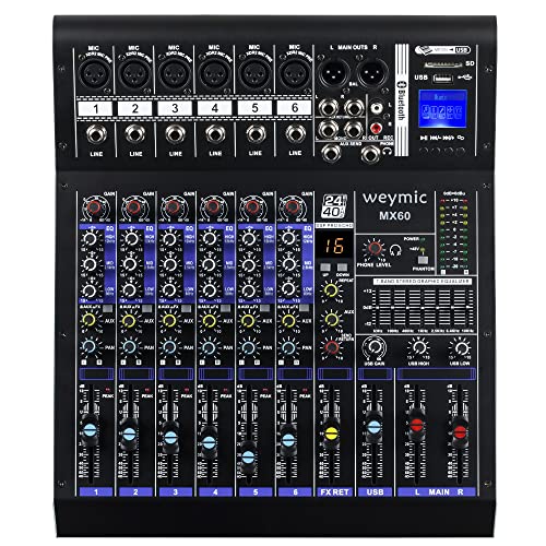 Weymic MX-60 Professional Mixer (6-Channel) for Recording DJ Stage Karaoke DSP Effector w/USB Drive