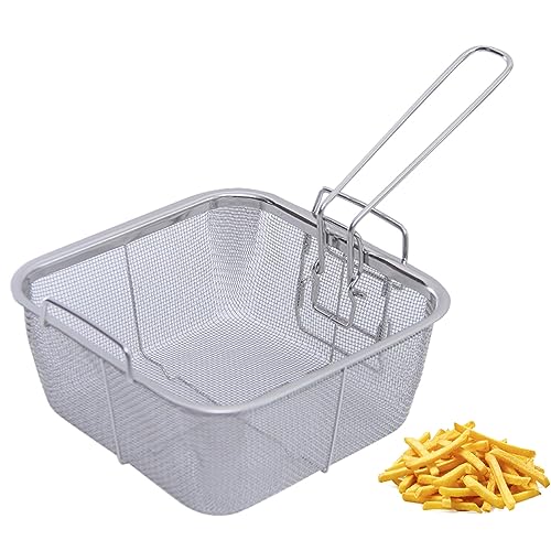 BBTISG Edelstahl Frittierkörbe mit Griff, 20 x 20cm Quadratisch Draht Frittierkorb Langer Griff Universal Edelstahl Lebensmittel Siebkorb zum Braten, Abtropfen und Spülen