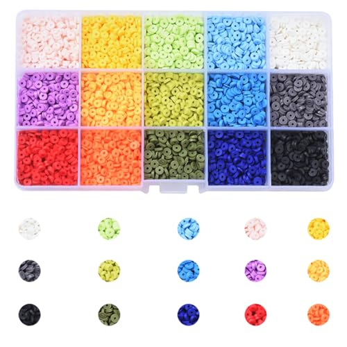 LEGENTLISUR 5700 Stück 15 Farben Clay Beads Heishi-Perlen-Set 4/6/8 mm Clay Perlen zum Auffädeln für Surfer-Halsketten Armbänder Ohrringe Schmuckherstellung