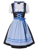 SCARLET DARKNESS Damen 3tlg Dirndl Midi Trachtenkleid mit Dirndlbluse Dirndlschürze für Oktoberfest M Blau Plaid