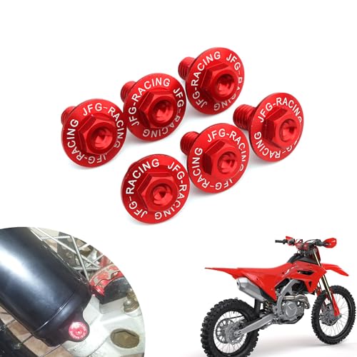 JFG RACING 6PCS Motorrad Vordergabeln Schutzschrauben für CR125R CR250R CRF250R CRF450R CRF250RX CRF450RX CRF250X CRF450X CRF450L Rot