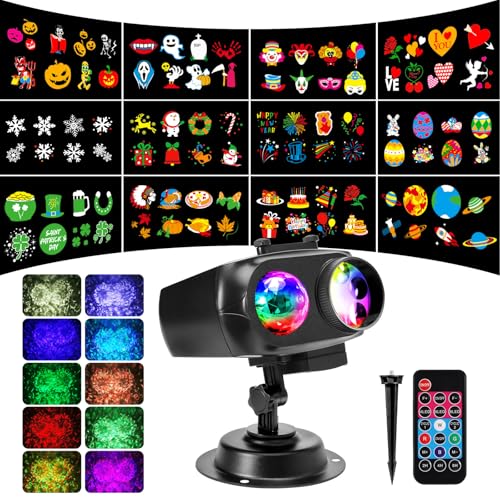 ECOWHO Halloween Weihnachten Projektor LED Projektorlampe IP44 Projektionslampe 12 Folien 96 Muster 10 Wellen Christmas Projector für Außen & Innen Weihnachten Allerheiligen Party Fest Deko Geburtstag