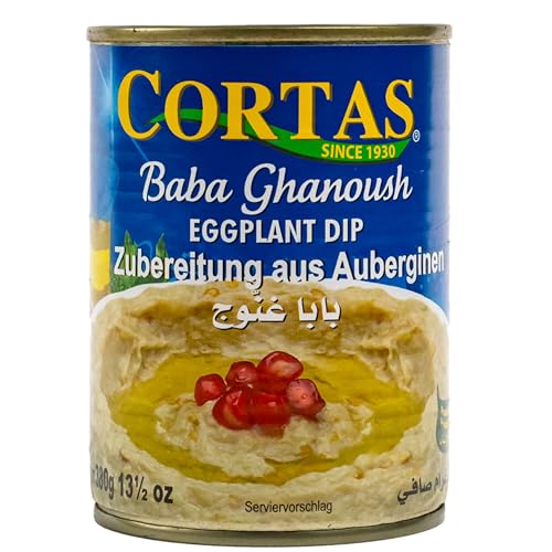 CORTAS - Original arabisches Baba Ghanoush Auberginendip in 380 g Dose - Auberginenpüree typisch orientalische Spezialität ideal zum Dippen oder als Brotaufstrich aus Libanon