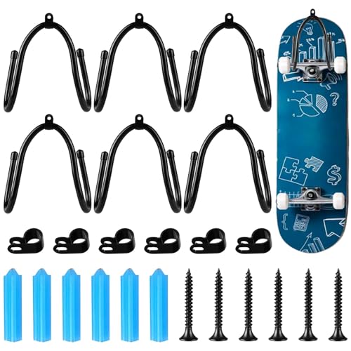 GBKDQQ 6 Stück Skateboard Halterung, Skateboard-Wandhalterung, Longboard-Wandhalterung, Wandhalterung Haken Aufhänger Halter mit Schrauben zum Aufhängen für Skateboard Longboard Pennyboard