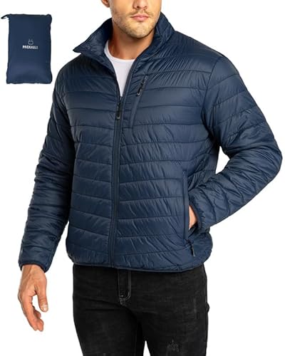 33,000ft Herren Steppjacke Leichte Übergangsjacke in Daunenjacken-Optik Winterjacke für Männer Gefüttert mit Taschen Packbar für Freizeit Wandern Reisen Lightweight Puffer Jacket Dunkelblau L