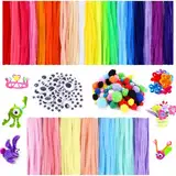 600 Stück Pfeifenreiniger Set, 27 Farben, Enthalten 400 Chenilledraht,100 Chenilledraht Pompons und 100 Wackelaugen Selbstklebend, Pfeifenputzer zum Basteln für DIY Kunst und Handwerk Dekoration