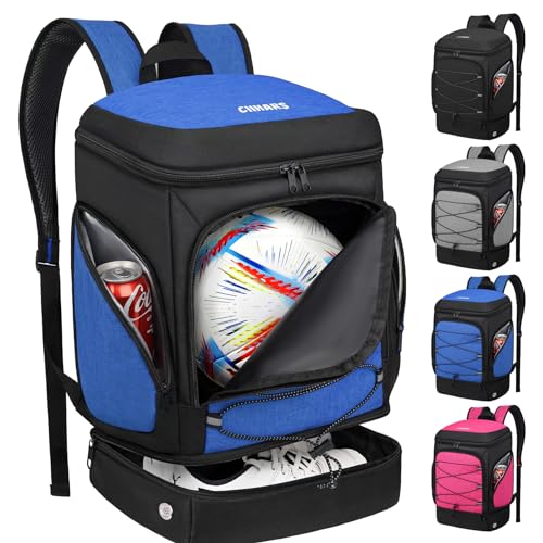 Ciihars Fußball-Rucksack, Fußballtasche mit Ballhalter, inklusive separatem Schuh- und Ballfach, Sportausrüstungstaschen, passend für Basketball, Volleyball, Fußball (blau)