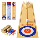 Shuffleboard Bowling Curling Spiel 3 in1 Shuffleboard Tisch Curling Cpiel,Tragbares Shuffleboard Tischkegelspiel Shuffleboard Tabelle top Games für Zuhause,Büro,Party