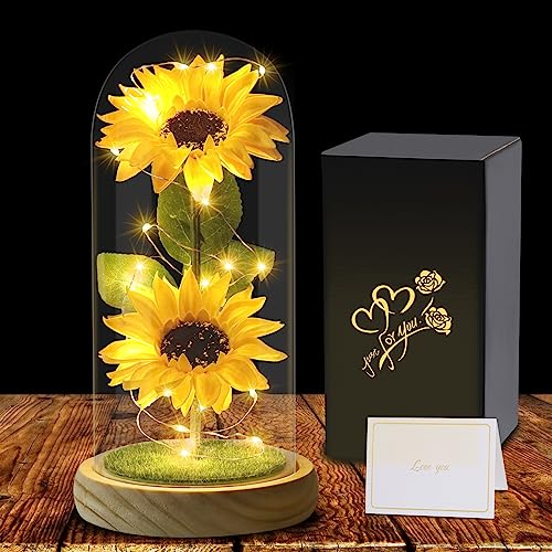 Geschenke für Frauen, Geschenk zum Muttertag für Mutter Ehefrau Oma, Sonnenblumen Geschenke für Mutter,Lehrerin,Schwester, Blumengeschenke, Sonnenblumendekor in Glaskuppel,Romanze Geschenke für Frauen