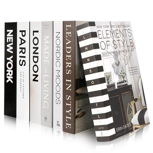 Exquilnova 7 Stück Bücher Deko, Faltbare Deko Bücher Set Aesthetic Dekoratives Buch, Display Buch Schwarz und Weiß Regal Dekor für Heimdekor, Couchtisch, Büro, Coffee Table, Keine Seiten