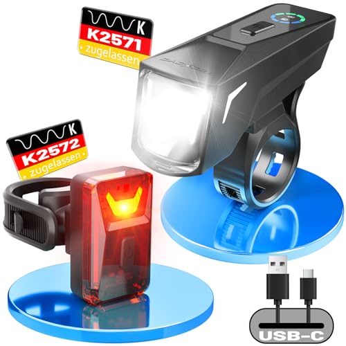 TECHCYC Fahrradlicht Set mit Lightsensesensor, bis zu 70 Lux LED Fahrradbeleuchtung, StVZO zugelassen, USB Aufladbar Fahrradlampe, IPX6 Wasserdicht, 2500 mAh Fahrradlichter Vorne & 300 mAh Rücklicht
