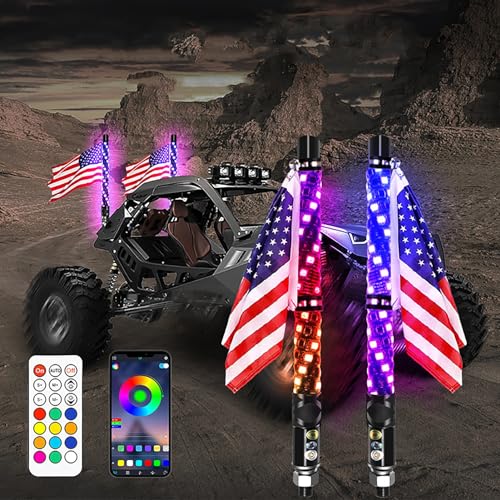 2Pcs 3Ft All-Terrain Vehicle Whip Light (Mit Federbasis) Spiral Chaser Antenna Whip Light (Mit App Und Fernbedienung) for RZR Sxs Can-am