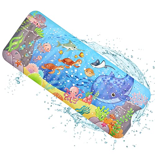 JOPHEK Kinder Badewannenmatte rutschfest badewanne, Antirutschmatte Duschmatte 100 x 40 cm, Wal Cartoon-Design, mit 200 Saugnäpfen, BPA frei, Schimmelresistent, Maschinenwaschbar