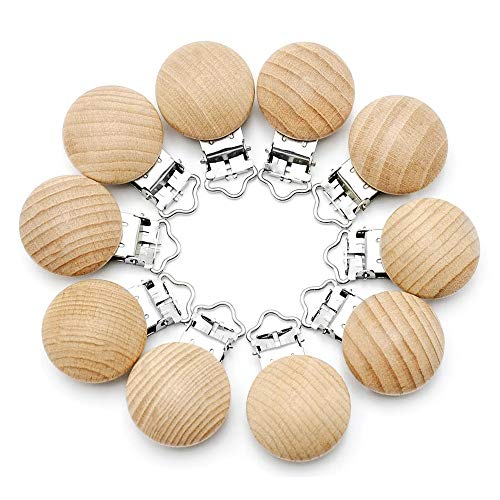 RUBY 10 Stücke Schnullerclip, Natur Schnullerclips Holz Schadstofffrei, Baby Schnuller Clips, Dummy Clip Halter FüR Baby Und Kind (10Stücke)