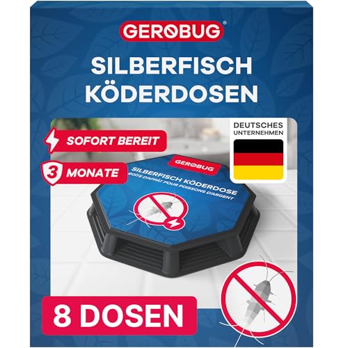 GEROBUG® Silberfisch-Köderdose 8 Stück - Hocheffektive Silberfischfalle zum Papierfische & Silberfische bekämpfen - Köder für Silberfische mit starkem Lockstoff und Langzeitwirkung