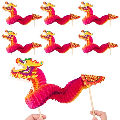6 Packungen Chinesischer Drache Papier Puppen Handwerk Drache Puppen Handgemachte Chinesisches Neujahr Dekoration Kunst für Frauen Männer Mädchen Jungen DIY Handwerk Geschenke Haus Dekore