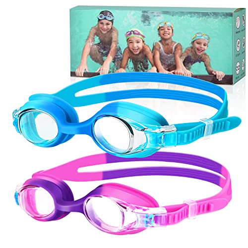 Starweh Schwimmbrille, (2er Pack) Kinderschwimmbrille mit Anti-Fog-Linse, wasserdichte Schwimmbrille, weiche Silikon-Schwimmbrille mit tragbarer Tasche für 3-14 Jahre alte Mädchen Jungen