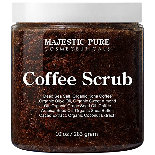 MAJESTIC PURE Arabica Coffee Scrub | rein natürliches Peeling-Körperpeeling zur Hautpflege, Dehnungsstreifen, Akne & Cellulite, reduziert das Erscheinungsbild von Besenreisern & Krampfadern–10 Unzen