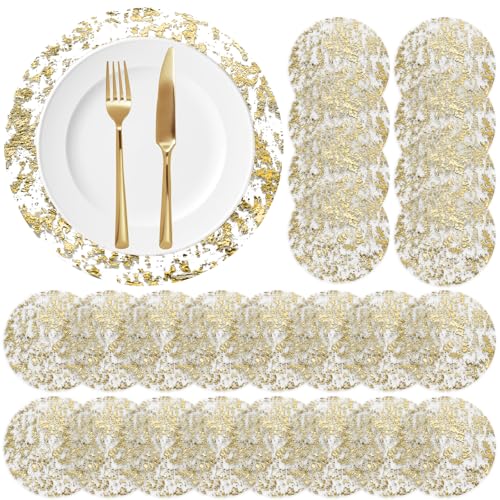 Dünnes Mesh Platzset Rund Gold, 24 Stück 13-Zoll Tischset Rund Gold-Folie Platzsets Elegant Platzdeckchen Goldene Dünnes Mesh Tischsets für Westliches Restaurant, Hochzeitsfeiern, Familienessen (A)