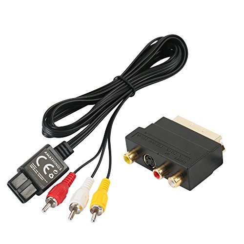 AMATHINGS AV Kabel Und Scart Adapter IN/Out Umschalter + S-Video/S-VHS Passend Für Nintendo Gamecube, SNES, N64, GC, NGC