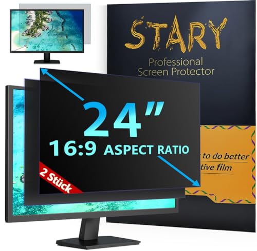 STARY 2 Stück Blickschutzfilter 24 Zoll 16:9 Bildschirmschutz, Anti-Blaulicht, Anti-Glare, abnehmbare Sichtschutzfolie für 24" Monitor, Kompatibel mit HP, ASUS, DELL, Acer/Lenovo