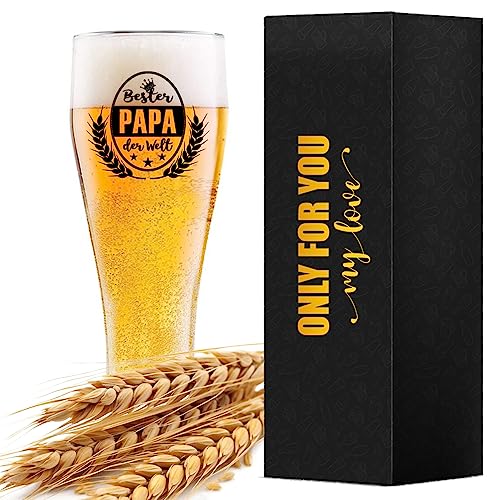Papa Weizenbierglas mit Spruch "bester PAPA der Welt ", Weizenglas Geschenk Bierglas 0,5l, Bier Geschenke für Männer Ihn zum Vatertag Geburtstags Weihnachten Männertag Herrentag für Vater (für Papa)