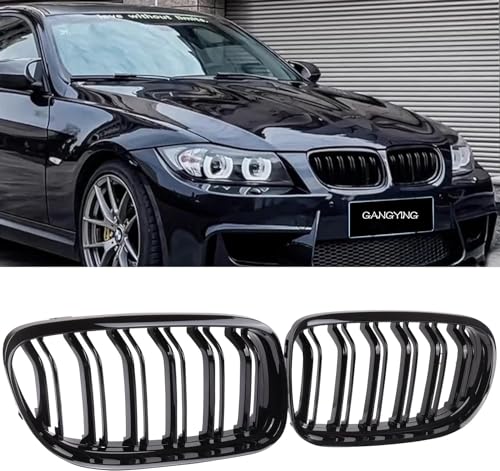 Gangying E90 E91 Kühlergrille passend für BMW 3er E90 E91 LCI Bj Nieren Schwarz grill vorne 2009-2011 Doppelsteg Nieren Schwarzer Glanz