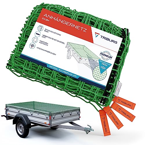 TRIBURG Anhängernetz 2x3 mit Eckmarkierungen - Anhänger Netz mit Spanngummi zur optimalen Ladungssicherung - Netz für Anhänger mit Gummiseil[elastisch/dehnbar]