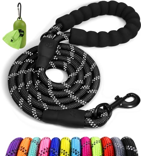 Taglory Hundeleine mit bequemen gepolsterten Griff, robuste Hundeleine zum Trainieren und Gassi gehen, 180×1.2cm Reflektierend Führleine aus weichem Nylon für große Hunde, schwarz