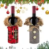 RCYHCY 2 Stück Weihnachten Weinflasche Abdeckung, Flaschen Deko für Weihnachten Dekoration, hnachten Flaschen Deko Flaschen Anzug, Rotwein Taschen für Dress up, Für Weihnachtsessen Party Dekoration