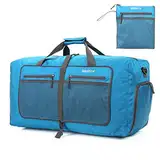 Bekahizar 60L Leichter Faltbare Reisetasche Groß Weekender Übernachtung Taschen Verpackbar Reise-Gepäck Sporttasche Travel Duffel Handgepäck Mit Schuhfach für Sport Reisen Gym Urlaub (blau)