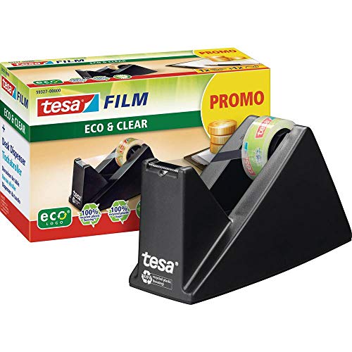 tesa Easy Cut Economy Klebebandabroller mit ecoLogo für Tische/Ökologischer Tischabroller mit Anti-Rutsch-Technologie für Klebefilm bis 10 m x 15 mm